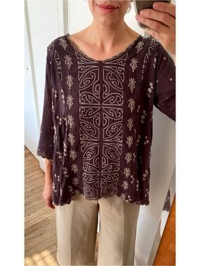 Vintage Y2K Johnny Was Embroidered Boho Tunic Blouse Sz S 100% Cupra Rayon